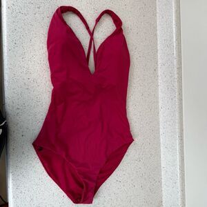 Andie Swim Bali One piece suit criss cross back plunge neckline Women's Size Med
